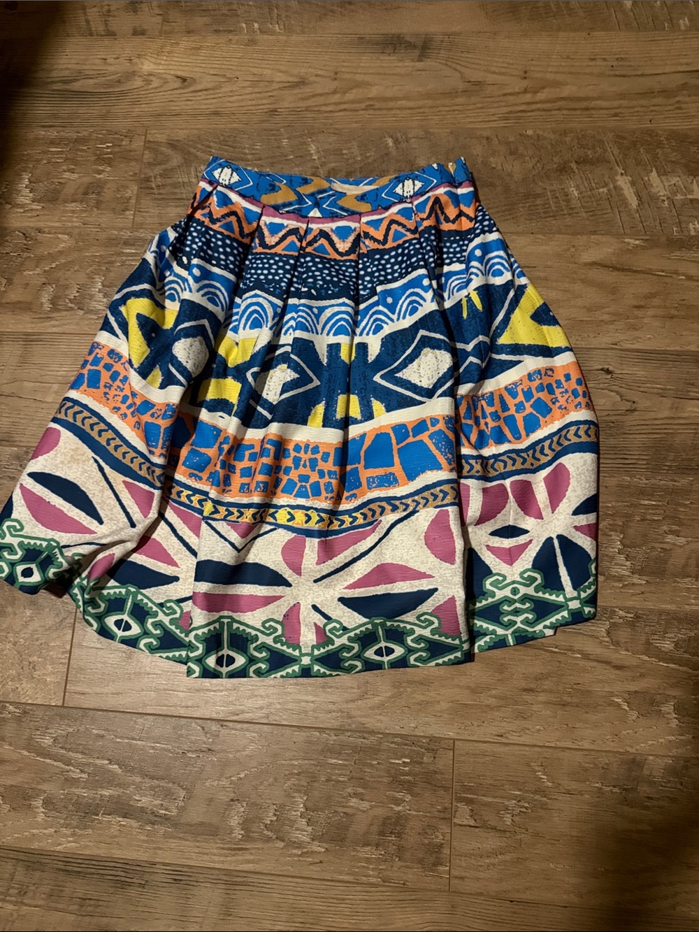 Bold Multicolor Tribal-Print Pleated Skater Skirt